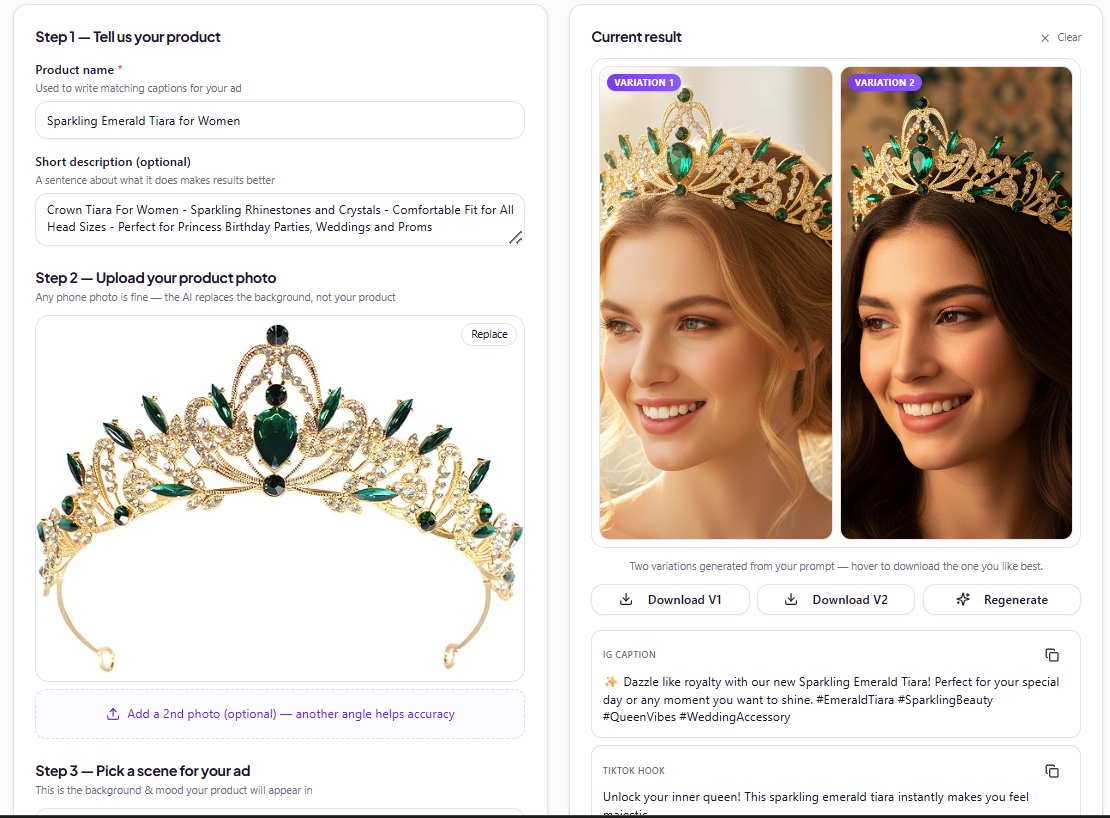 Two crown tiara ad variations produced by AllOnClouds
